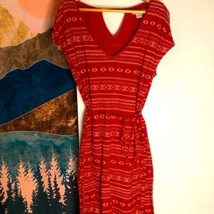 Lucky Brand Red and gold Knit Pattern Dress extra Small